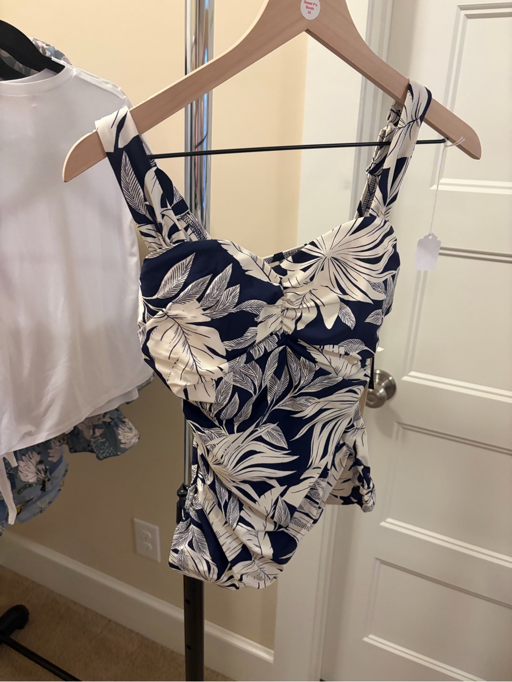 Gottex Navy and Cream Floral Bodysuit